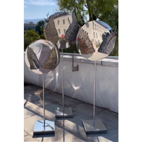 Triad of sculptures Siren Thelxis at the courtyard of the Byzantine and Christian Museum of Athens Greece