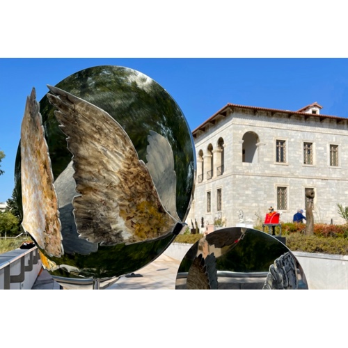 Siren Thelxis sculptures at the courtyard of the Byzantine and Christian Museum of Athens in Greece.