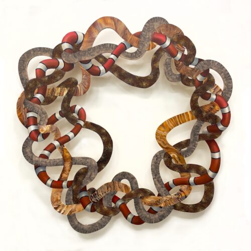 Colorful entwined snakes in a circular motif