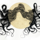 "Gorgon XII' 2024. Medium: oil on marble, synthetic hair. Dimensions: 70 cm diameter (27.5 in)